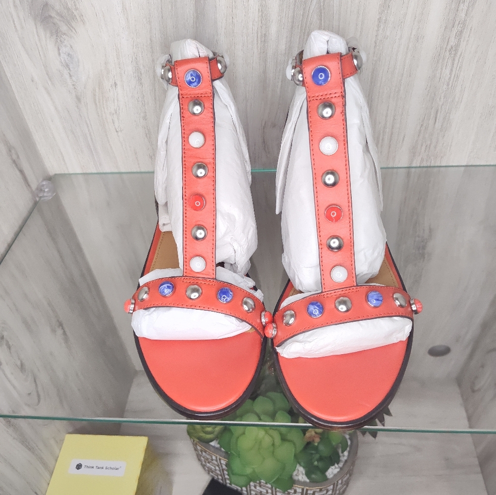 COACH Sadie New Semi Matte Flat Sandals Womens Size 7 M B Medium Deep Coral SZ 7